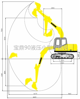 宝鼎液压90履带小型挖掘机产品参数图