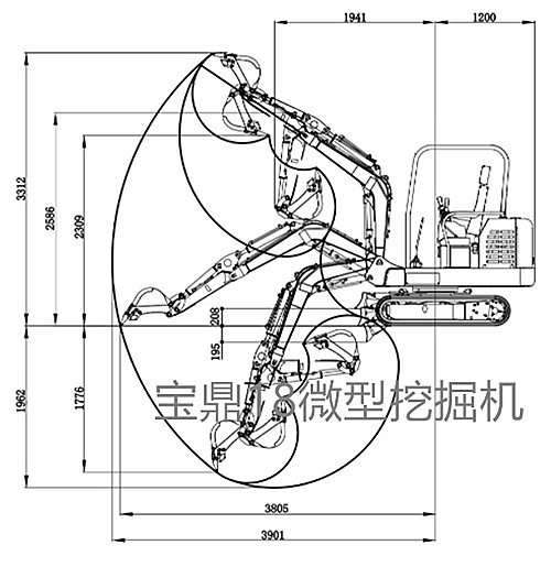 宝鼎BD18微型挖掘机工作尺寸