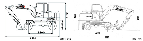 宝鼎轮式挖掘机尺寸对比图