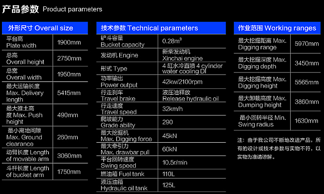 宝鼎80型号轮式挖掘机参数图